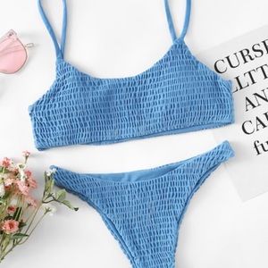 Blue shirred bikini